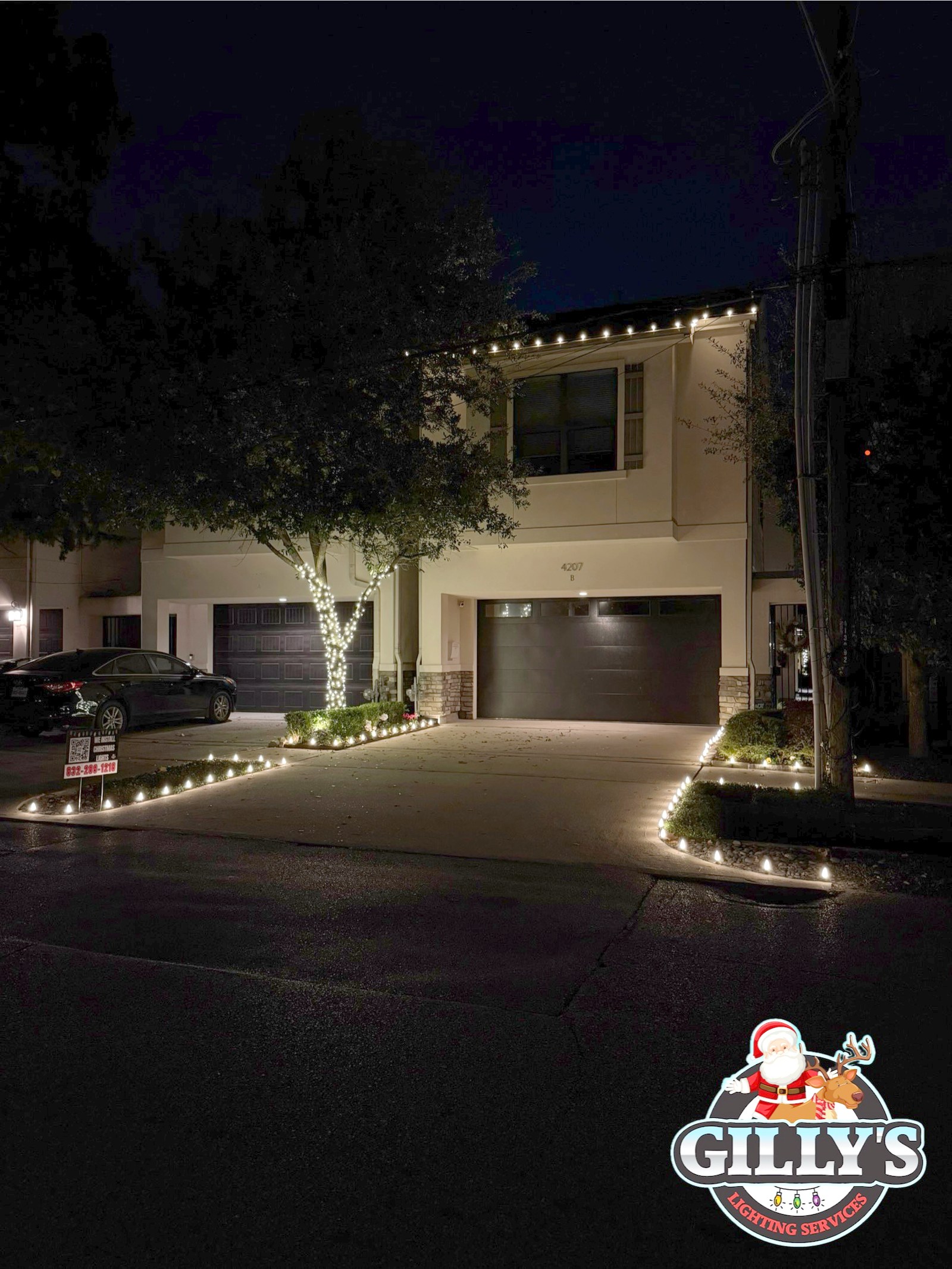 Christmas light installation by Gilly's Lighting Services in The Heights